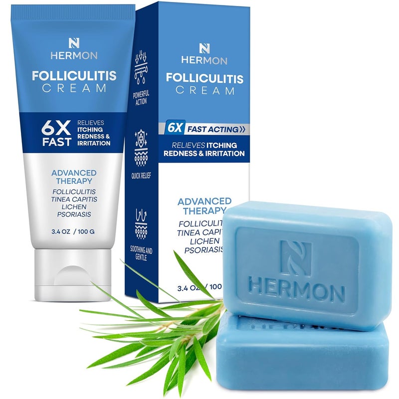 Hermon Folliculitis Treatment Cream Antifungal Soap with Tea Tree Oil Effective Treatment for Folliculitis Scalp Face and Body Relief of Itch for Ringworm Jock Itch Tinea Versicolor Athletes Foot